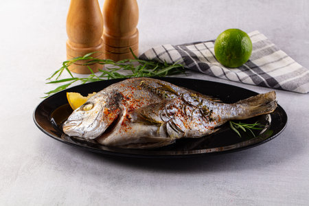 Baked dorada fish with spices and herbs
