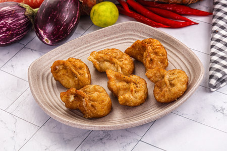 Tibetian traditional fried momo stuffed dumplingsの写真素材