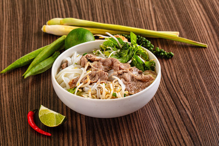 Vietnamese traditional pho bo soup with beef