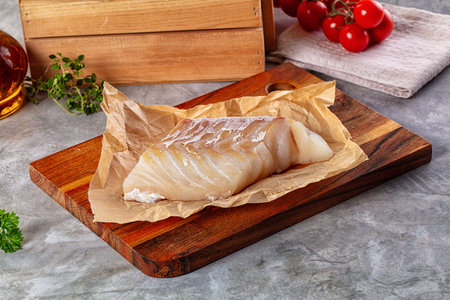 Raw cod fish fillet for cooking over board