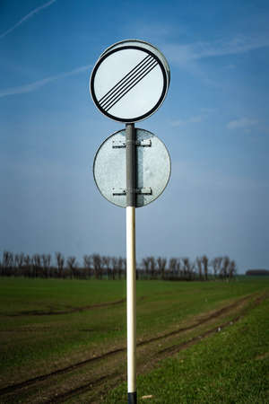 road sign end of all restrictionsの写真素材