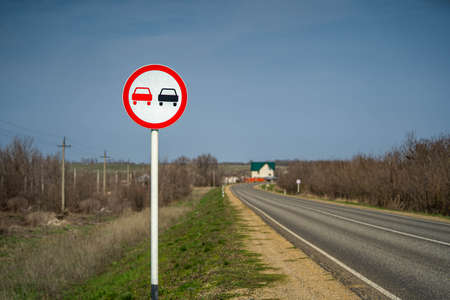 road sign overtaking is prohibitedの写真素材