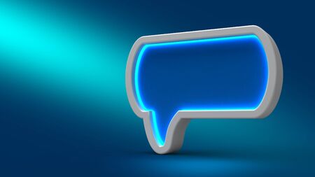 Glowing neon speech bubble on blue background, 3d illustration. Set for design presentations.の写真素材