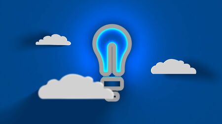 Concept of successful idea inspired by bulb shape on blue sky clouds background. 3d illustration. Set for design presentations. bubbles. 3d illustrationの写真素材