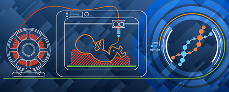 Futuristic concept. Print a human embryo on a 3D printer for DNA.のイラスト素材