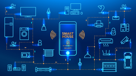 The Internet of things. The smart phone control the devices in the house. Smart home will obey the commands from your smartphone. Concept. vector