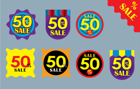 fifty percent sale price tag sign icon. Discount symbol. Special offer label. Colored buttons with icons. Vectorのイラスト素材