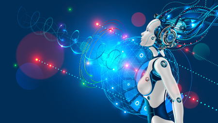 Female humanoid robot or cyborg with artificial intelligence sideways.のイラスト素材