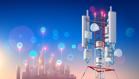 Antenna for wireless network. Telecommunication cellular station for smart city connections mobile...