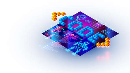 Coding or creating code of program for children. Online training for kids about programming, coding...