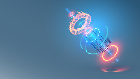 Drawing 3d model of abstract detail in CAD system interface. Design, engineering of parts in digital computer software. Abstract industrial tech background. future computer technology. CAD systems.のイラスト素材