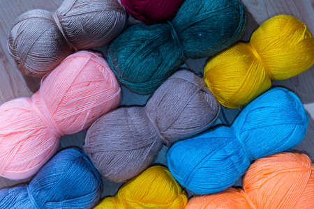 bright background of yarns of different colorsの写真素材