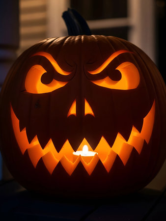 Glowing Halloween Jack-o-Lantern on Porchの素材