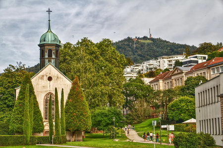 Chapel with Green Dome in Central Baden-Baden, Germanyの写真素材