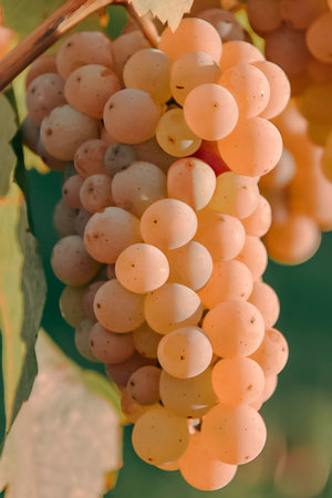 Fresh White Grapes on the Vine in Natural Lightの写真素材