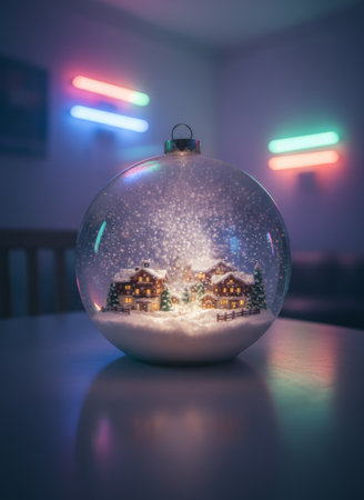 Glass Christmas Ornament with Winter Village and Neon Lightsの素材