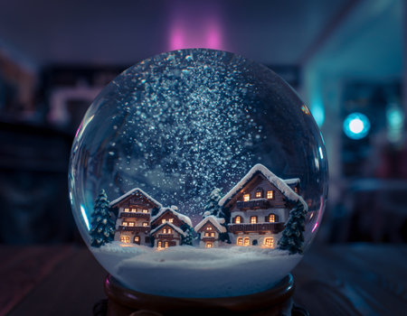 Snow Globe with Cozy Winter Village Sceneの素材