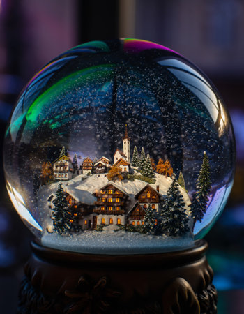 Christmas Snow Globe with Winter Village Sceneの素材