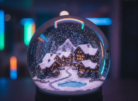 Snow Globe with Frozen Pond and Mountain Backdropの素材