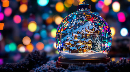 Snow Globe with Winter Village and Colorful Lightsの素材