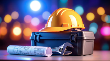 Architectural Setup with Safety Gear and Color Glowの素材