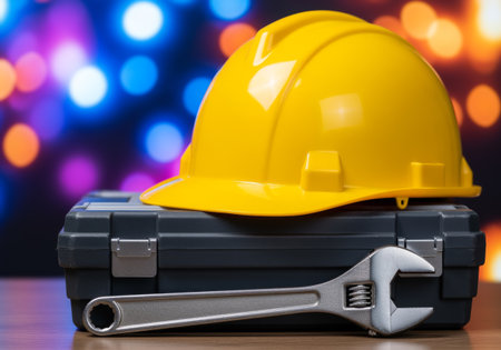 Safety Gear Display with Toolbox and Chromatic Blurの素材