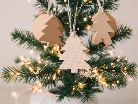 Minimalist Tree Close-Up with Wooden Cutoutsの素材