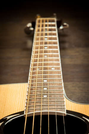 Acoustic guitar fretboard photo taken  in perspectiveの写真素材