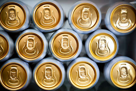 metal cans with refreshing drinksの写真素材