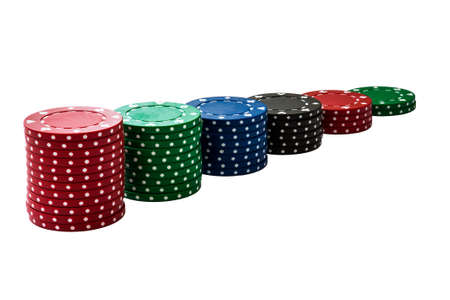 isolated stack of gambling chips lined up as chartの写真素材