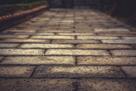 Vintage stone pavement pathway with vanishing point as ancient background in vintage styleの写真素材
