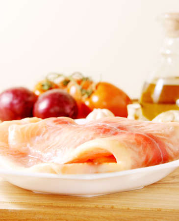Raw fillet of a sea fish Pangasius hypophthalmusの写真素材