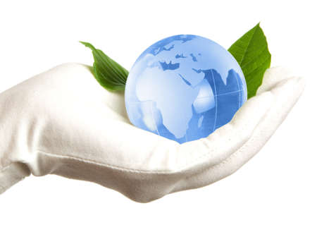 Hand holding the blue Earthの写真素材