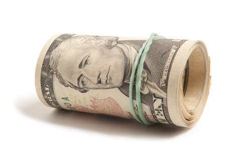 Twenty  dollars on white background の写真素材