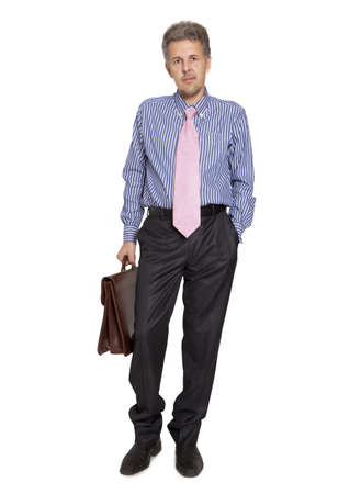 Businessman with a briefcase standing on white background の写真素材