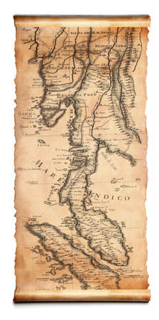 Ancient scroll map isolated over a white backgroundの写真素材