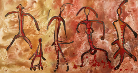 Ancient petroglyph art family Bronze ageの写真素材