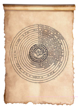 The solar system on an old manuscriptの写真素材