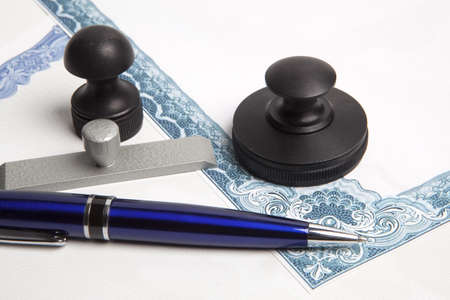 Stamp that is used by a notary public and signed document の写真素材