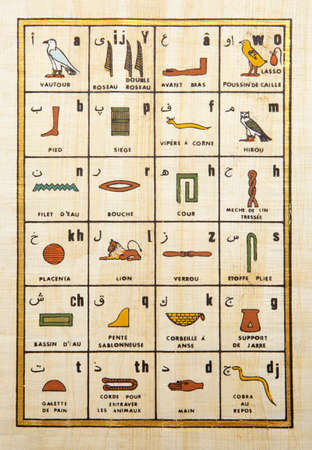 Ancient table of Egypt hieroglyphs on papyrus の写真素材
