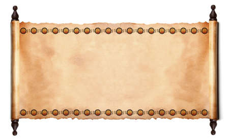 Scroll with Egyptian papyrus. Isolated over a white backgroundの写真素材
