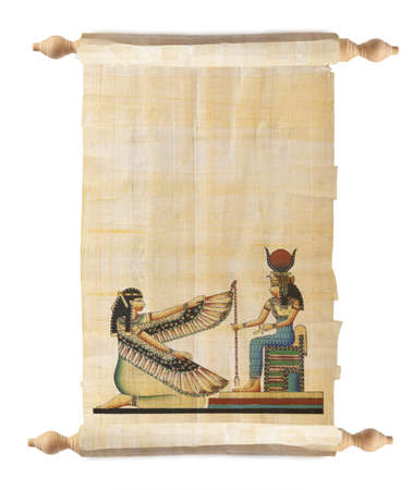 Scroll with Egyptian gods images - Pharaoh. Object over whiteの写真素材