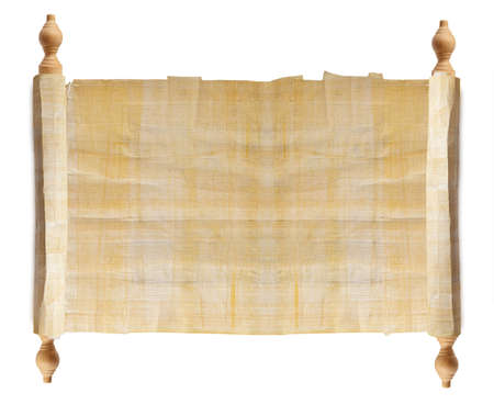 Horizontal ancient scroll isolated over a white background の写真素材