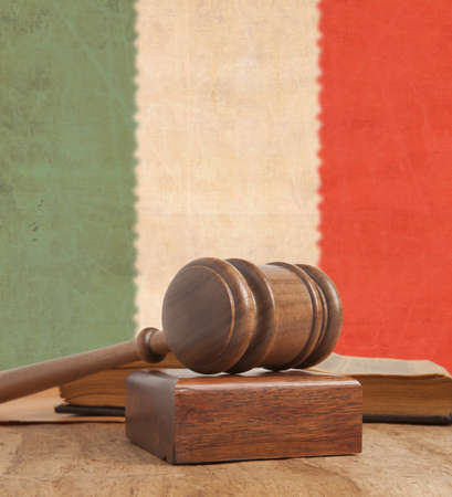 Wooden gavel and vintage flag Italyの写真素材