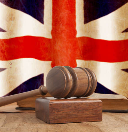 Wooden gavel and vintage England flagの写真素材