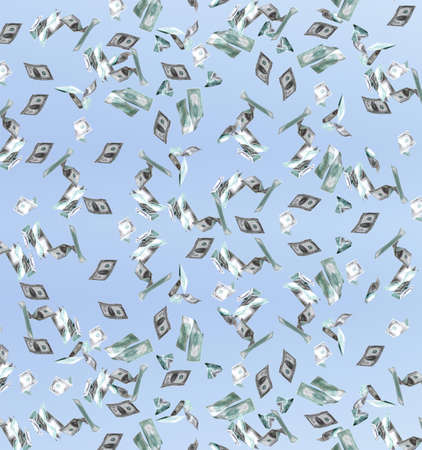 Falling dollars from the blue sky の写真素材