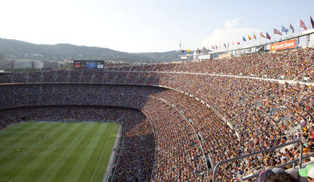 BARCELONA, SPAIN â€“ AUGUST 18: A sold out Barcelona football stadium Camp Nou during the match...