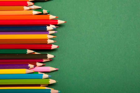 Background from color pencils on green backgroundの写真素材