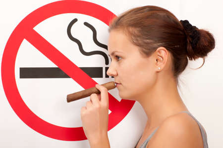 Woman. No smoking concept a no smoking signの写真素材