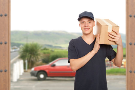 Handsome young delivery man portrait